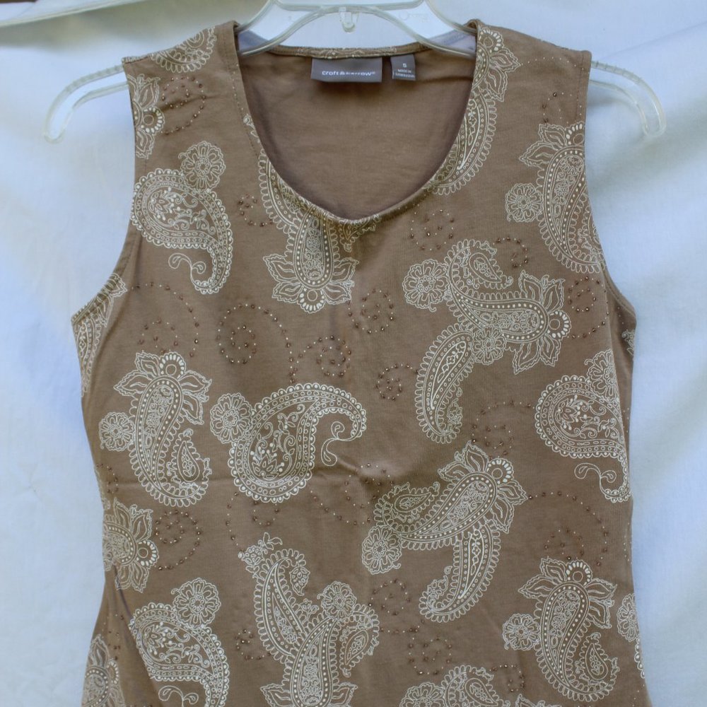 2 Croft & Barrow Cotton Tanks Black Tan Size S - Picture 2 of 15
